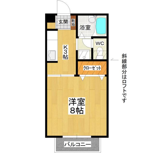 ラフォーレ3たかつのおか(1K/2階)の間取り写真