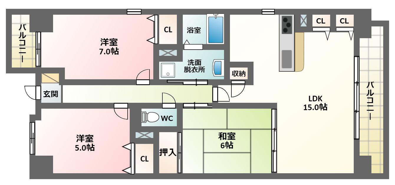 メゾンミヤビ(3LDK/9階)の間取り写真