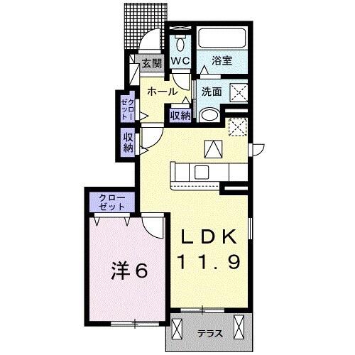 プラシド・ラウレア(1LDK/1階)の間取り写真