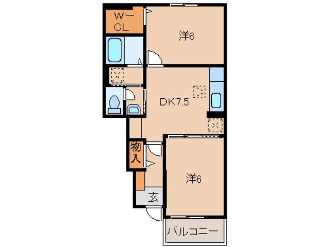 ルーチェ ソラーレIII(2DK/1階)の間取り写真