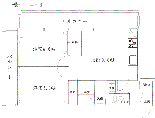 ホワイトパーク(2LDK/3階)の間取り写真