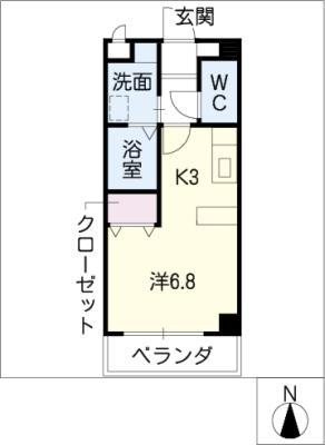 グリュック八剣(1K/3階)の間取り写真