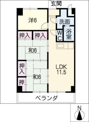 第2長縄ハイツ(3LDK/1階)の間取り写真