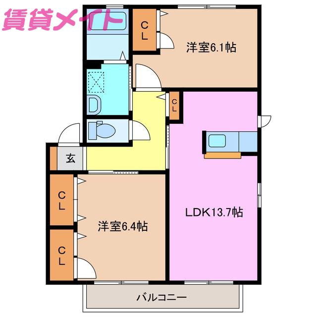 コータ・コートW B棟(2LDK/2階)の間取り写真