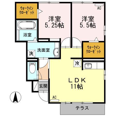 カサデコリーナ(2LDK/1階)の間取り写真