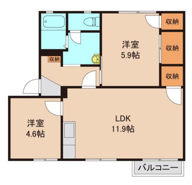 ノースリーフ 壱番館(2LDK/2階)の間取り写真