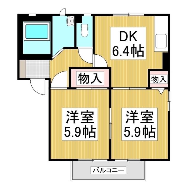 ディアス瓜田A(2DK/1階)の間取り写真
