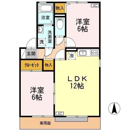 ヴューライラック(2LDK/1階)の間取り写真