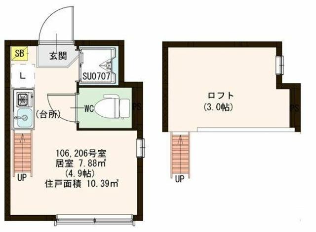 ハーモニーテラス上北沢(ワンルーム/2階)の間取り写真