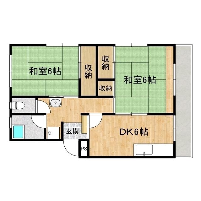 JR常磐線 高浜駅(茨城) 徒歩75分 3階建 築52年(2DK/3階)の間取り写真