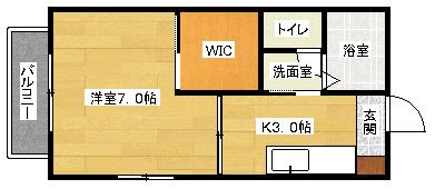 グランドールKII(1K/2階)の間取り写真