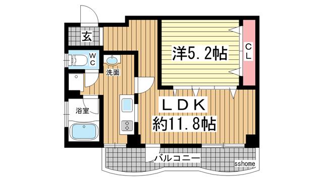 六甲グロリアハイツ(1LDK/4階)の間取り写真