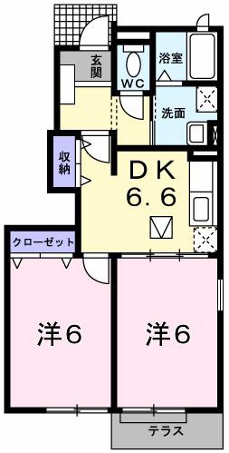 メゾンオルタンシア(2DK/1階)の間取り写真