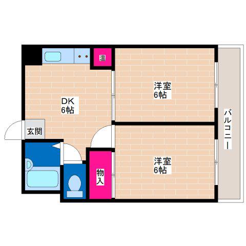 ロイヤル加美北(2DK/5階)の間取り写真