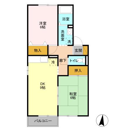 サングレース(2DK/2階)の間取り写真
