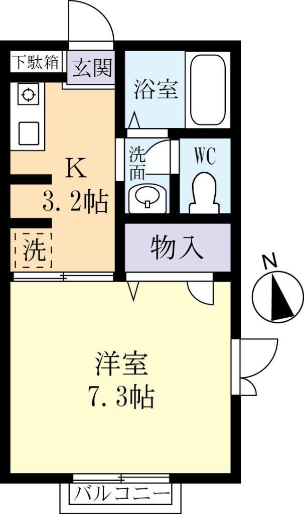 カーサ松ヶ丘(1K/2階)の間取り写真