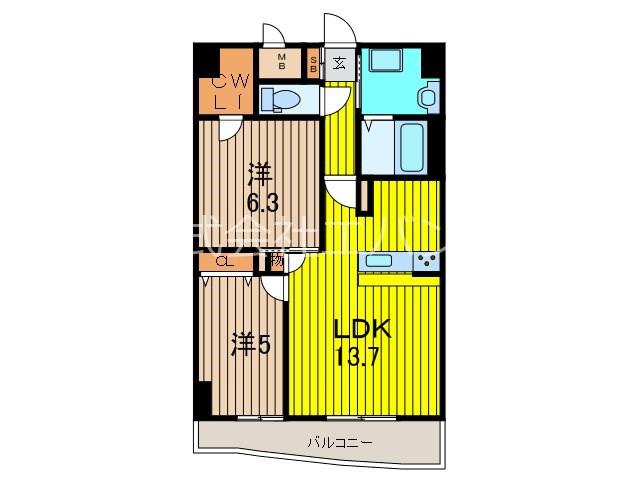 グランシエル川口(2LDK/13階)の間取り写真