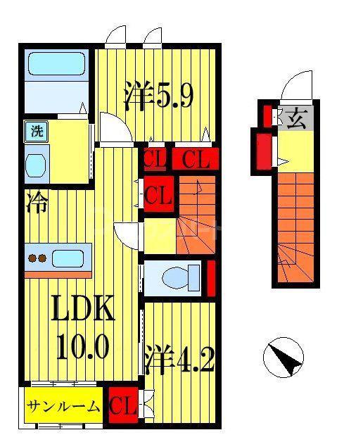 カルマティー(2LDK/2階)の間取り写真