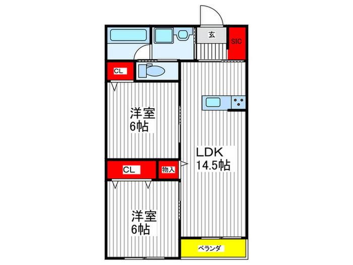 VIEW新小平(2LDK/2階)の間取り写真