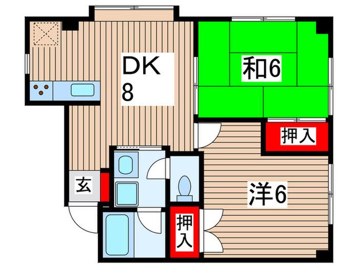 蔵王ヴィラ四街道(2DK/1階)の間取り写真