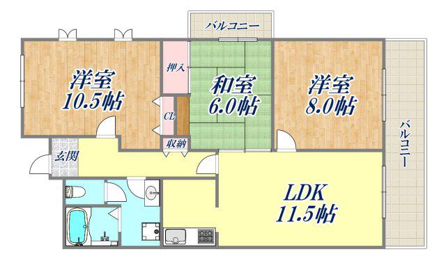 進和北楠アーバンライフ(3LDK/5階)の間取り写真