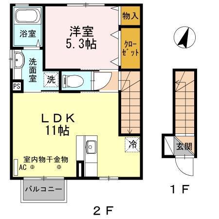 シャルル・コリーヌ(1LDK/2階)の間取り写真