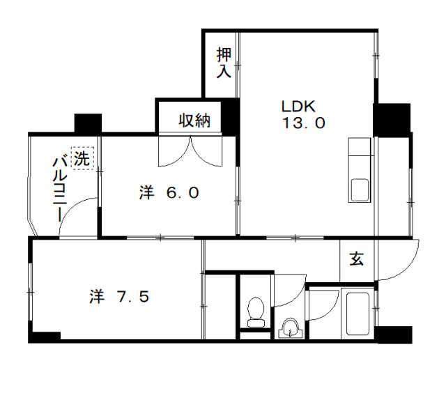 コーポ朝日VIII(2LDK/1階)の間取り写真
