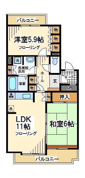 ウィステリア緑ヶ丘(2LDK/1階)の間取り写真