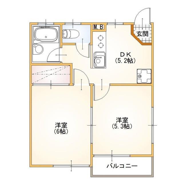 ベルエールタナカ(2K/3階)の間取り写真