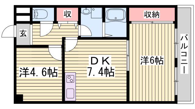ペシュMOTOSHIO(2DK/7階)の間取り写真