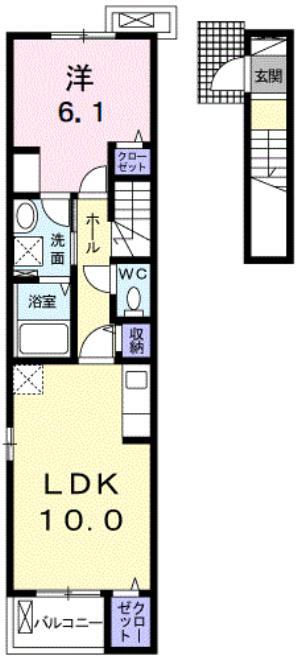 メメット(1K/2階)の間取り写真