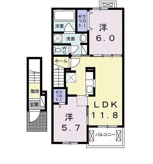 ハーベスタ(2LDK/2階)の間取り写真
