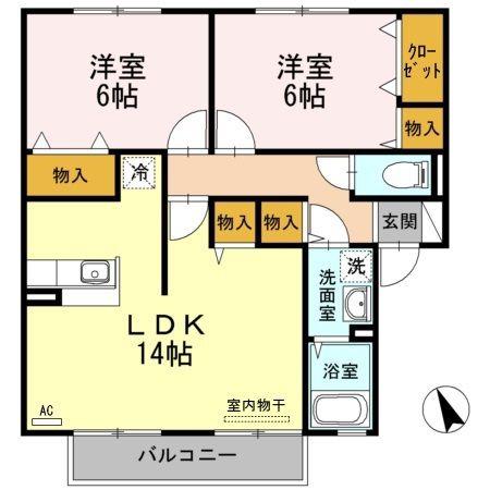 メゾンドール A棟(2LDK/2階)の間取り写真