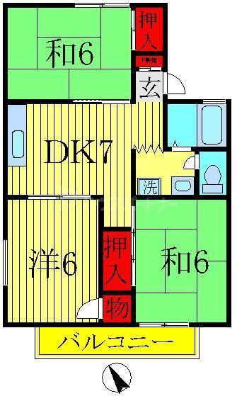 パレーシャル南柏III(3DK/1階)の間取り写真