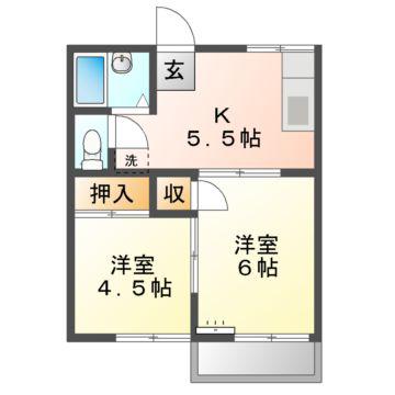 サンハイツグリーンピア(2K/2階)の間取り写真