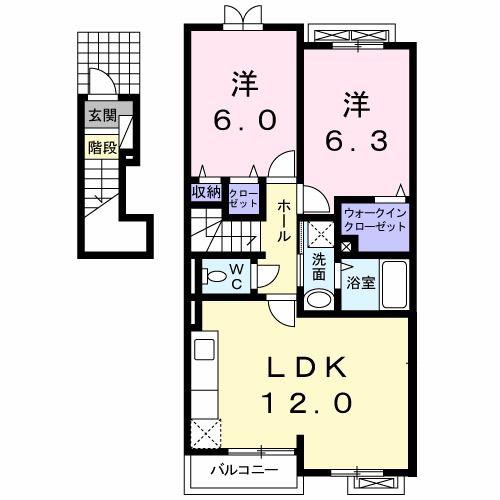 サンシャイン新町(2LDK/2階)の間取り写真