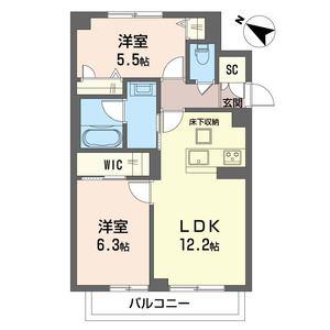 ベレオ姉崎東(2LDK/1階)の間取り写真