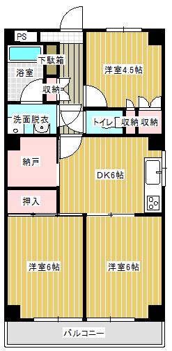 イーストヒルズユウキ(3DK/5階)の間取り写真