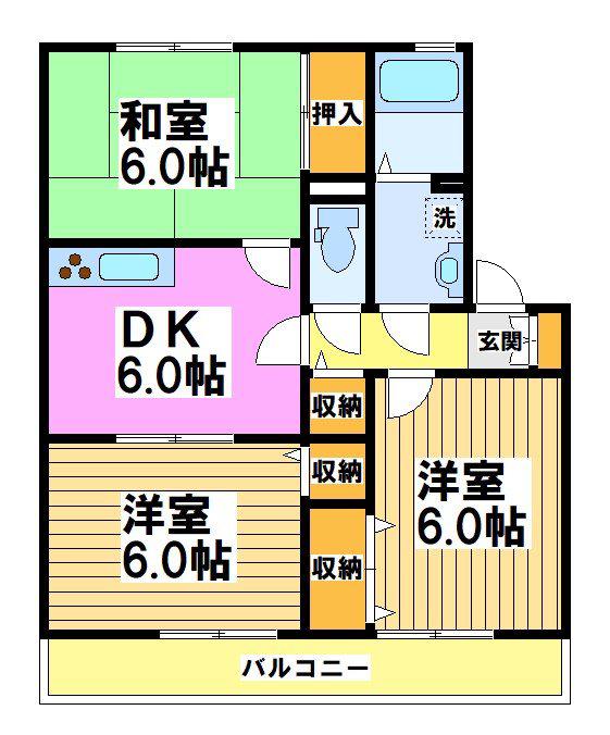 サザンクロス(3DK/2階)の間取り写真