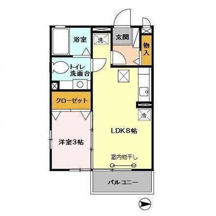 リビングタウン石川町B棟(1LDK/1階)の間取り写真