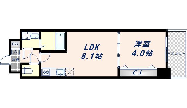 グランパシフィック今里INNOVATION(1LDK/4階)の間取り写真