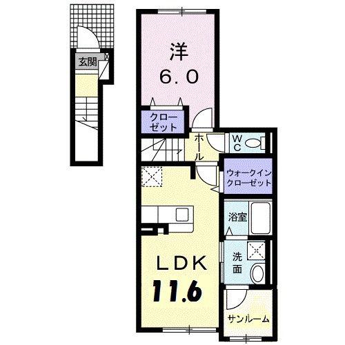 メゾンド・ターキー(1LDK/2階)の間取り写真