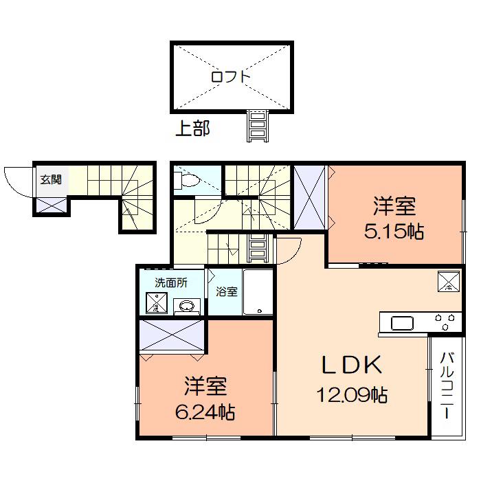 プリオーレ テラ(2LDK/2階)の間取り写真