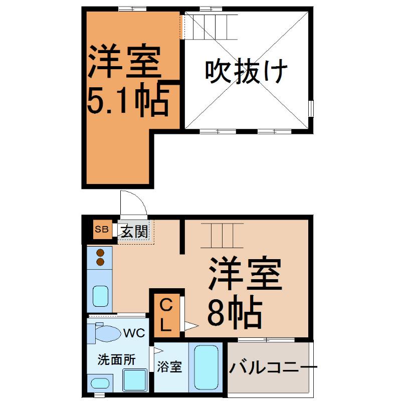 COZY LOFT(1K/2階)の間取り写真