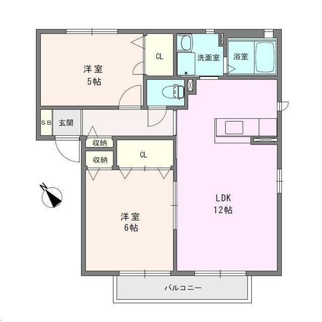 ボナールC(2LDK/2階)の間取り写真