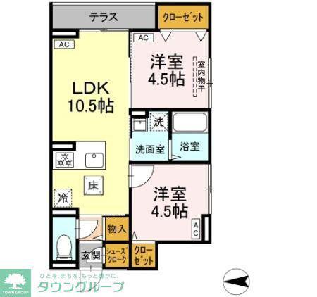 セレスティア西寺尾 A(2LDK/1階)の間取り写真