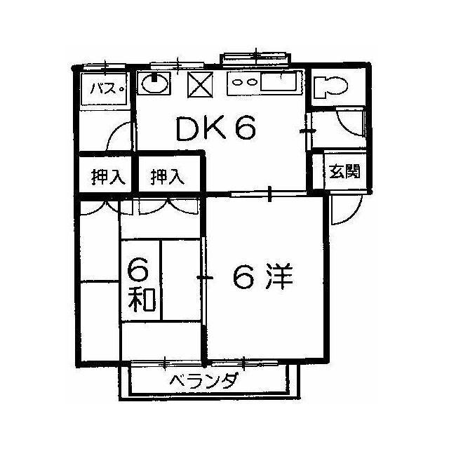 メゾンキャッスルA棟(2DK/1階)の間取り写真