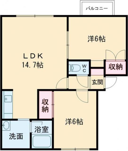 フリューゲル(2LDK/1階)の間取り写真