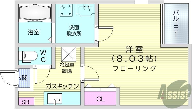 クレフラスト幸町D(1K/1階)の間取り写真