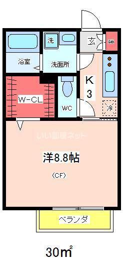パレス茂原III(1K/1階)の間取り写真